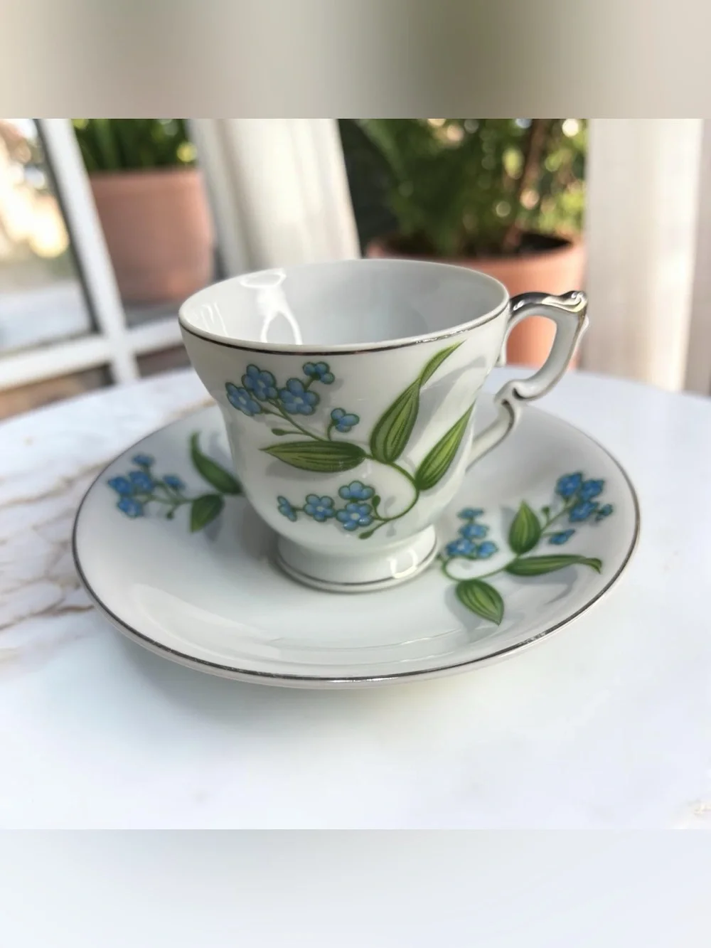 Vintage Royal Albert Bone China Tea Cup Saucer Blue Forget Me Not Floral Pattern